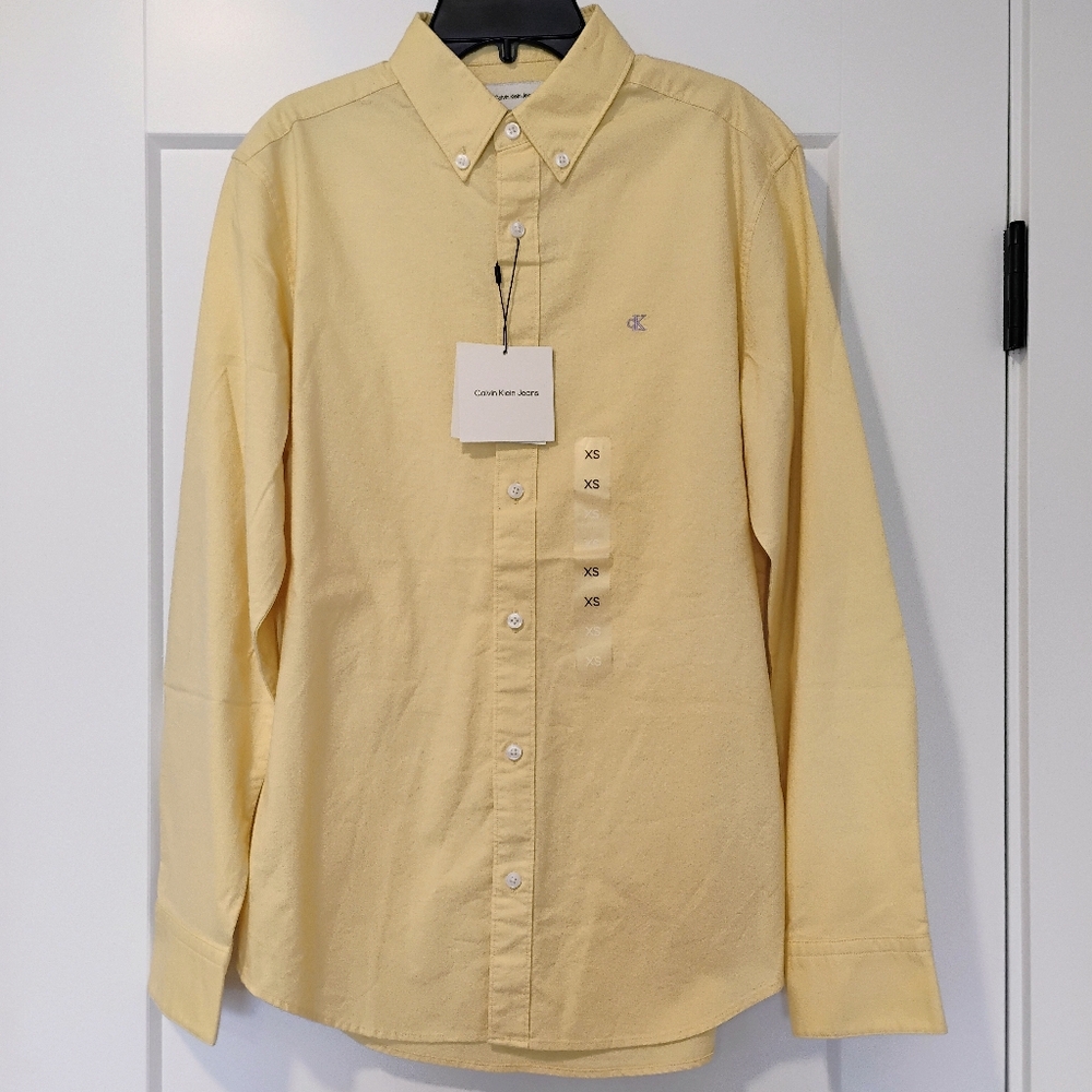 NWT XS Calvin Klein Jeans Light Yellow Button Up Long Sleeve Oxford Shirt NEW